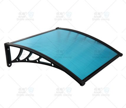 黑色塑料支架蓝色空心板门窗遮阳篷 黑色塑料支架蓝色空心板门窗遮阳篷