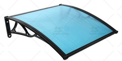 黑色铝合金支架蓝色空心板门窗遮阳篷