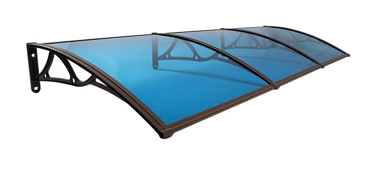 咖啡色铝合金支架蓝色耐力板门窗遮阳篷